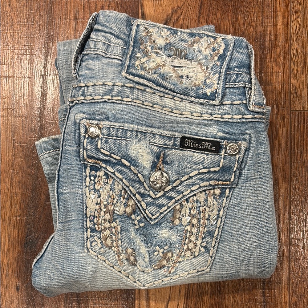 Miss Me Women's Light Blue Boot Cut Jeans with Embellishments